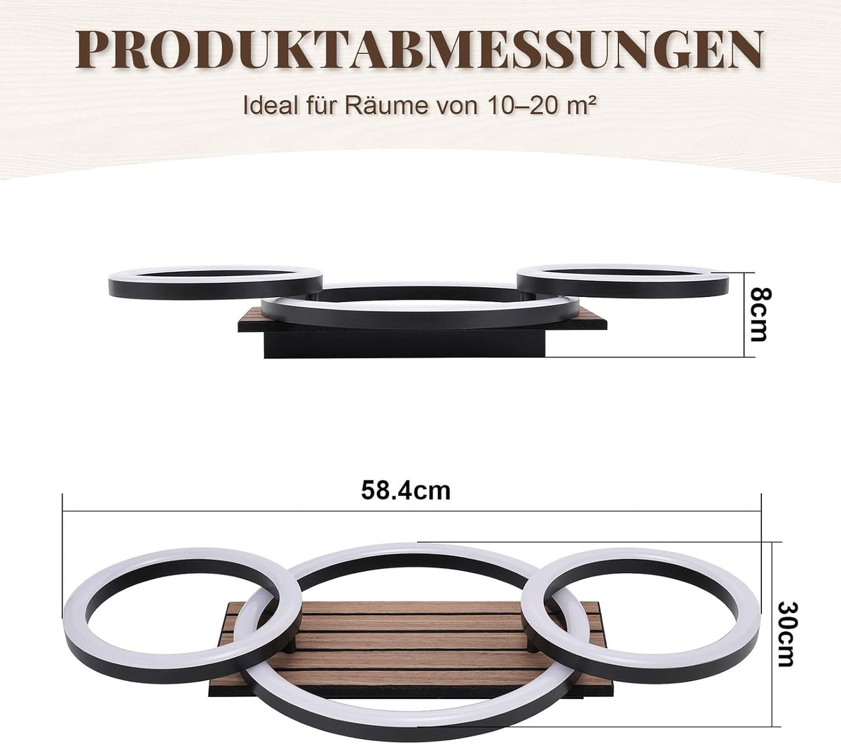 ZMH LED Deckenleuchte Wohnzimmer Deckenlampe 58CM Schwarz Holzoptik