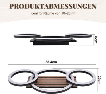 ZMH LED Deckenleuchte Wohnzimmer Deckenlampe 58CM Schwarz Holzoptik