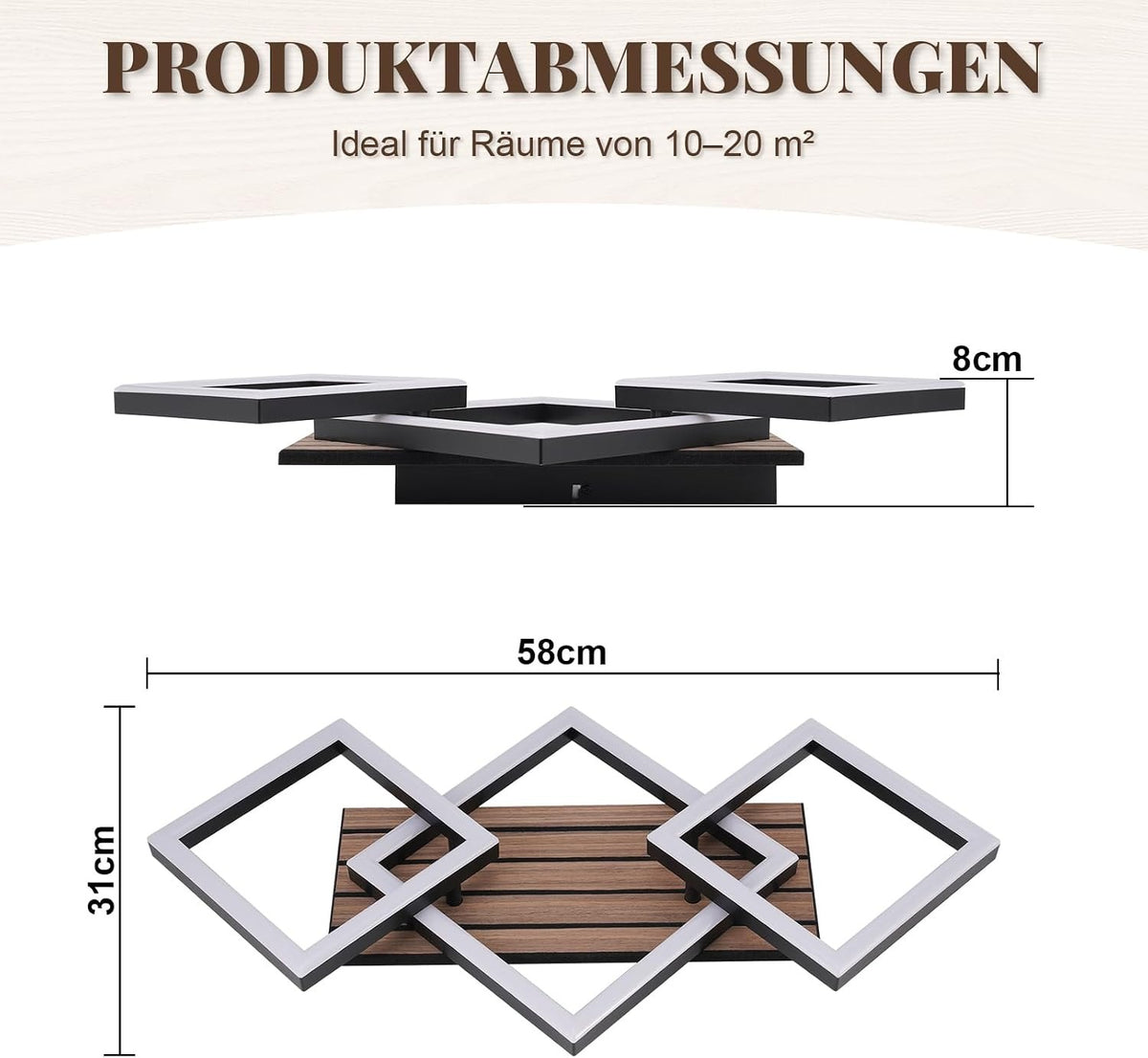 ZMH LED Deckenleuchte Wohnzimmer Deckenlampe 58CM Schwarz Wohnzimmerlampe