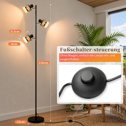 ZMH Stehlampe Wohnzimmer Stehleuchte Schwarz Vintage 3 Flammig E14