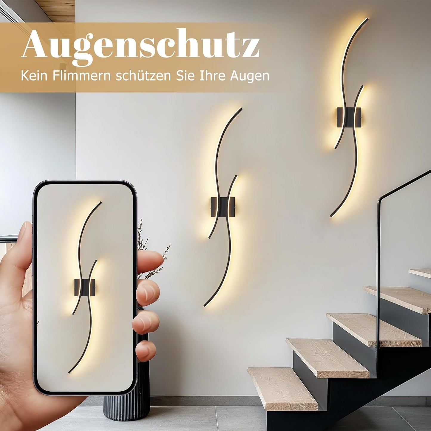 ZMH LED Wandleuchte Innen 100cm - 14W Wandlampe Schwarz Flurlampe Wand | Modern Design 3000K Warmweiß Minimalistische Wandbeleuchtung
