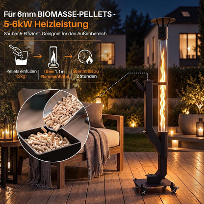 ZMH Pellets Feuerrohr Outdoor Pelletofen Terrasse Mit Lenkrollen