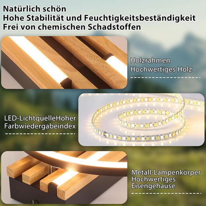 ZMH  LED Deckenleuchte Holz Dimmbar 50cm Deckenlampe Wohnzimmerlampe Modern
