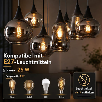 ZMH Pendelleuchte Glas Hängelampe E27 Wohnzimmer 8 Flammig Küchenlampe