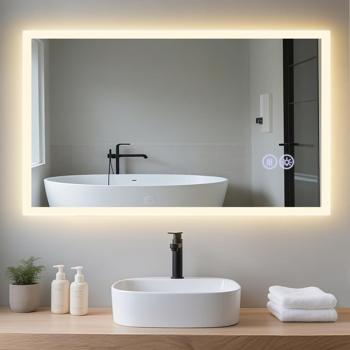 ZMH Badezimmerspiegel mit Beleuchtung,50x70cm Badspiegel mit Licht LED