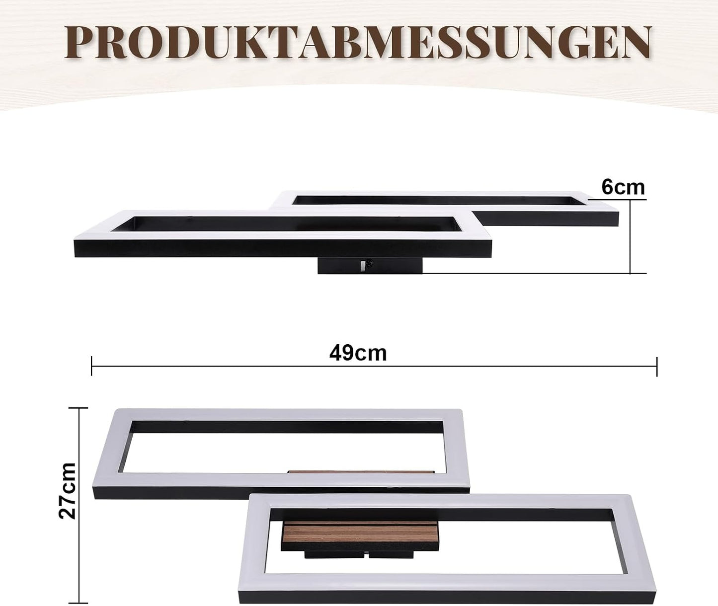 ZMH LED Deckenleuchte Schlafzimmer Deckenlampe 49CM Schwarz in Holzoptik