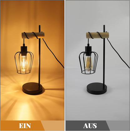 ZMH Tischlampe Wohnzimmer Holz Tischleuchte Vintage: Schwarz Nachttischlampe 1 flammig im Industrial Design aus Metall E27 Fassung Retro Nachttischleuchte