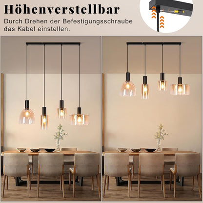 ZMH Pendellampe Esstisch Hängelampe 4 Flammig Glas Hängeleuchte