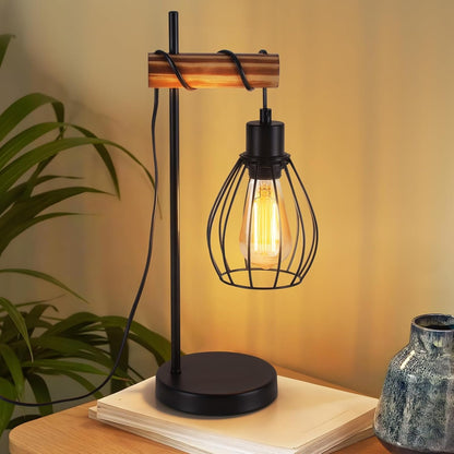 ZMH Tischlampe Wohnzimmer Vintage Tischleuchte Holz Schwarz Nachttischlampe