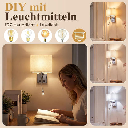 ZMH LED Wandleuchte Innen mit USB-Ladeanschluss und 2W Leselampe