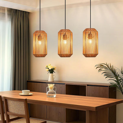 ZMH Pendelleuchte Boho Hängelampe Rattan Lampe Hängend Höhenverstellbar