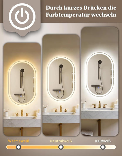 ZMH Oval Badspiegel Mit Beleuchtung,50x80 cm LED Bad Wand Spiegel Ovale