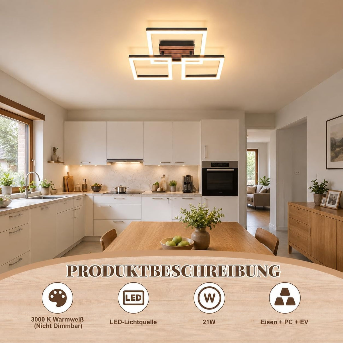 ZMH LED Deckenleuchte Schlafzimmer Deckenlampe 21W Schwarz Küchenlampe