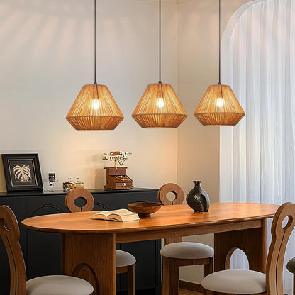 ZMH Pendelleuchte Boho Hängelampe Rattan Lampe Hängend Höhenverstellbar