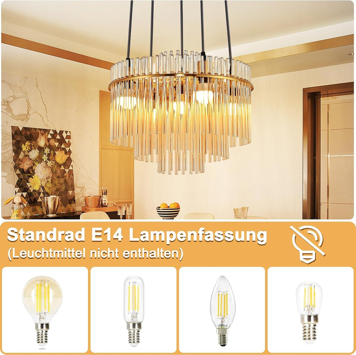 ZMH Pendelleuchte 5 Flammig Hängeleuchte Esstisch Glas Hängelampe