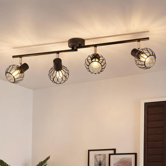 ZMH LED Deckenstrahler Schwarz, E14 Deckenlampe 4 Flammig Schwenkbar | Metall