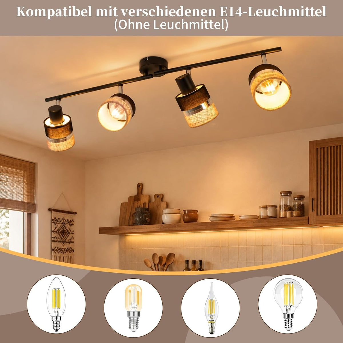 ZMH LED Deckenstrahler Deckenlampe Schwarz 4-1 Flammig Deckenleuchte