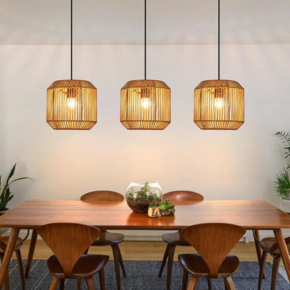 ZMH Pendelleuchte Boho Hängelampe Rattan Lampe Hängend Höhenverstellbar