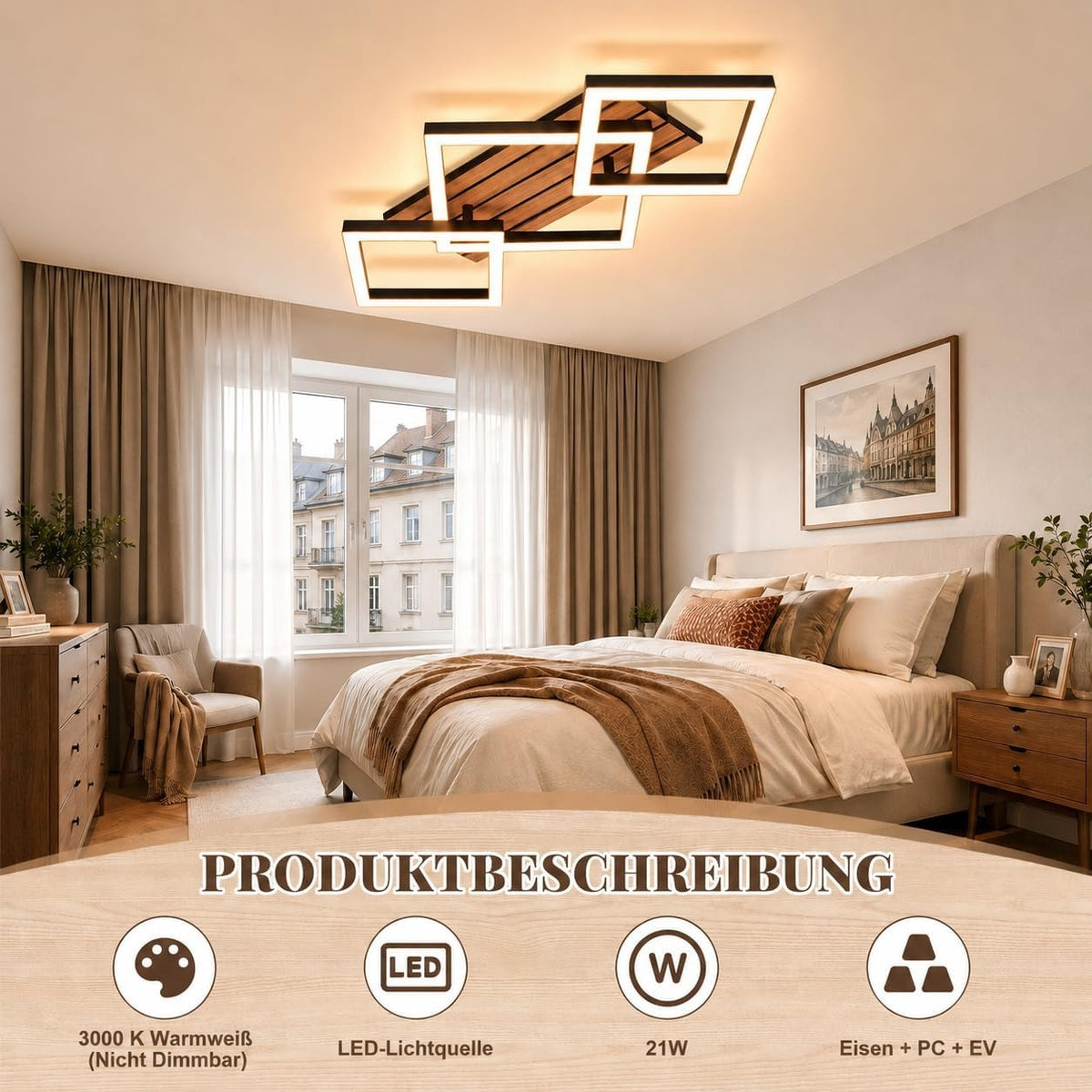 ZMH LED Deckenleuchte Wohnzimmer Deckenlampe 58CM Schwarz Wohnzimmerlampe