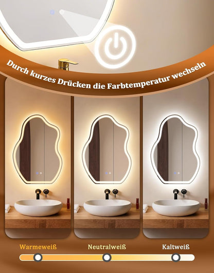 ZMH Asymmetrisch Badspiegel Mit Beleuchtung,60x80cm LED Bad Wandspiegel