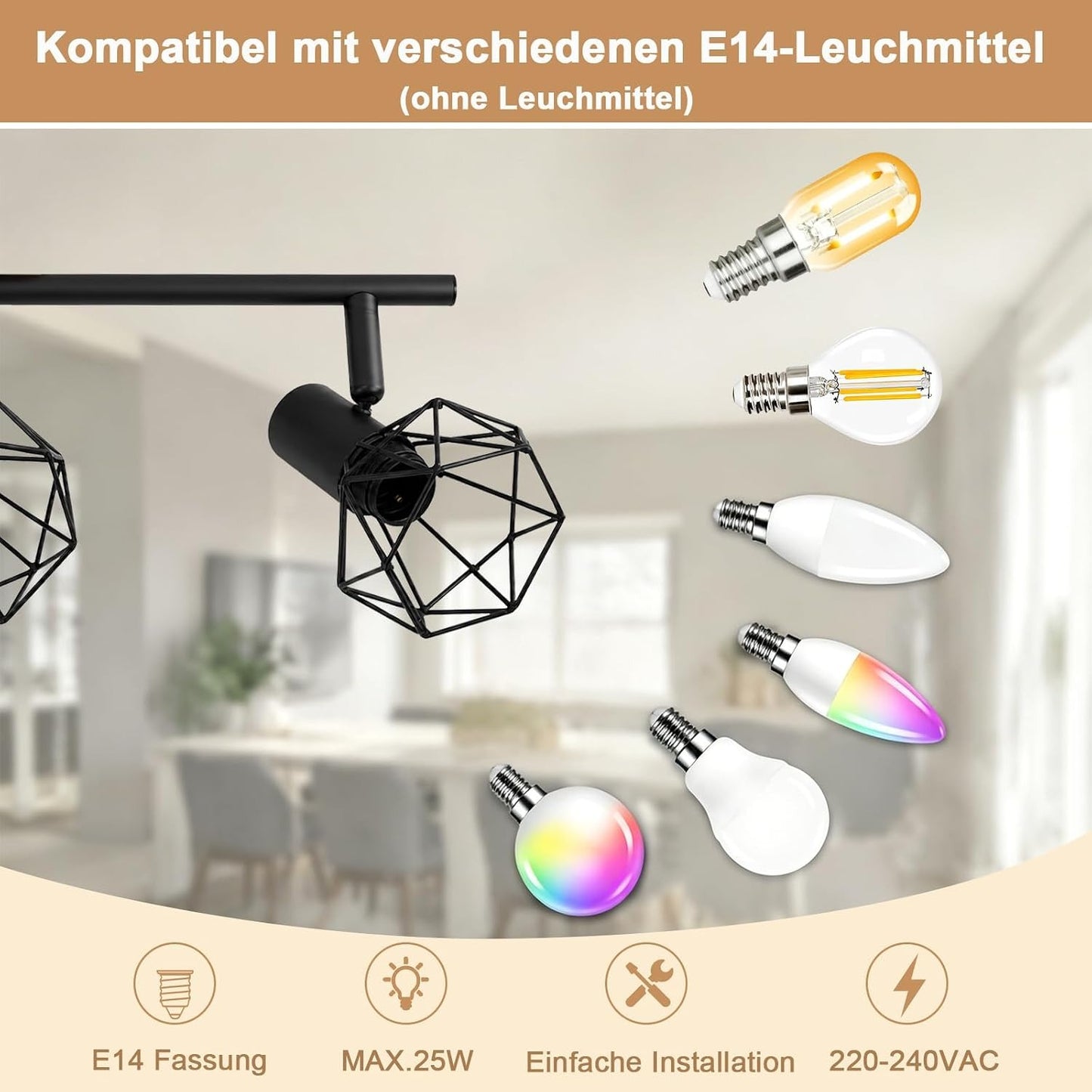ZMH LED Deckenstrahler 1-4 Flammig Deckenlampe Schwarz Deckenleuchte