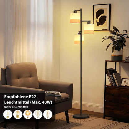 ZMH Stehlampe Wohnzimmer Stehleuchte Vintage Stoff Standlampe 3 Flammig