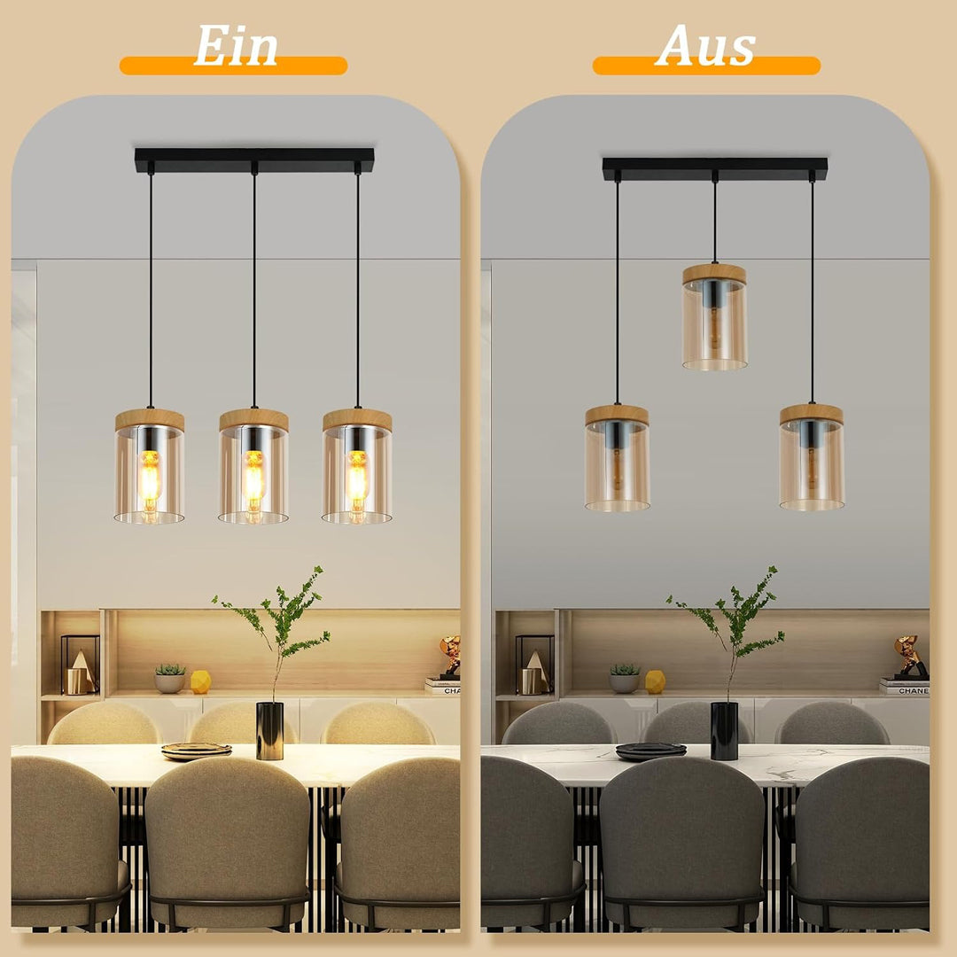 ZMH Pendelleuchte Esstisch Esszimmerlampe Vintage- Hängelampe E27 | Wohnzimmer Glas Esstischlampe Retro 3 Flammig Hängeleuchte Schlafzimmer Pendellampe Höhenverstellbar Küche ohne Leuchtmittel