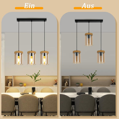 ZMH Pendelleuchte Esstisch Esszimmerlampe Vintage- Hängelampe E27 | Wohnzimmer Glas Esstischlampe Retro 3 Flammig Hängeleuchte Schlafzimmer Pendellampe Höhenverstellbar Küche ohne Leuchtmittel