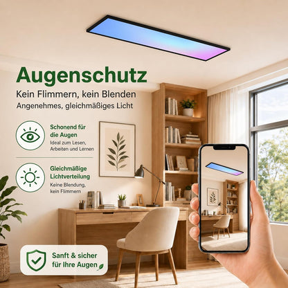 ZMH LED Panel 100x25 Cm Schwarz, LED Deckenleuchte 24 W, Deckenlampe Wohnzimmer