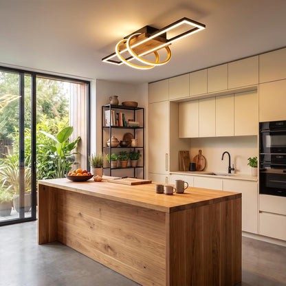 ZMH Deckenlampe LED Deckenleuchte Schlafzimmer Holz Schwarz Wohnzimmerlampe