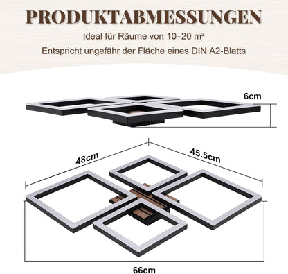 ZMH LED Deckenleuchte Wohnzimmer Deckenlampe 66CM Schwarz Wohnzimmerlampe