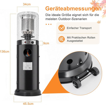 ZMH Heizstrahler Gas Outdoor 10 kW Terrassenstrahler Mit Rollen