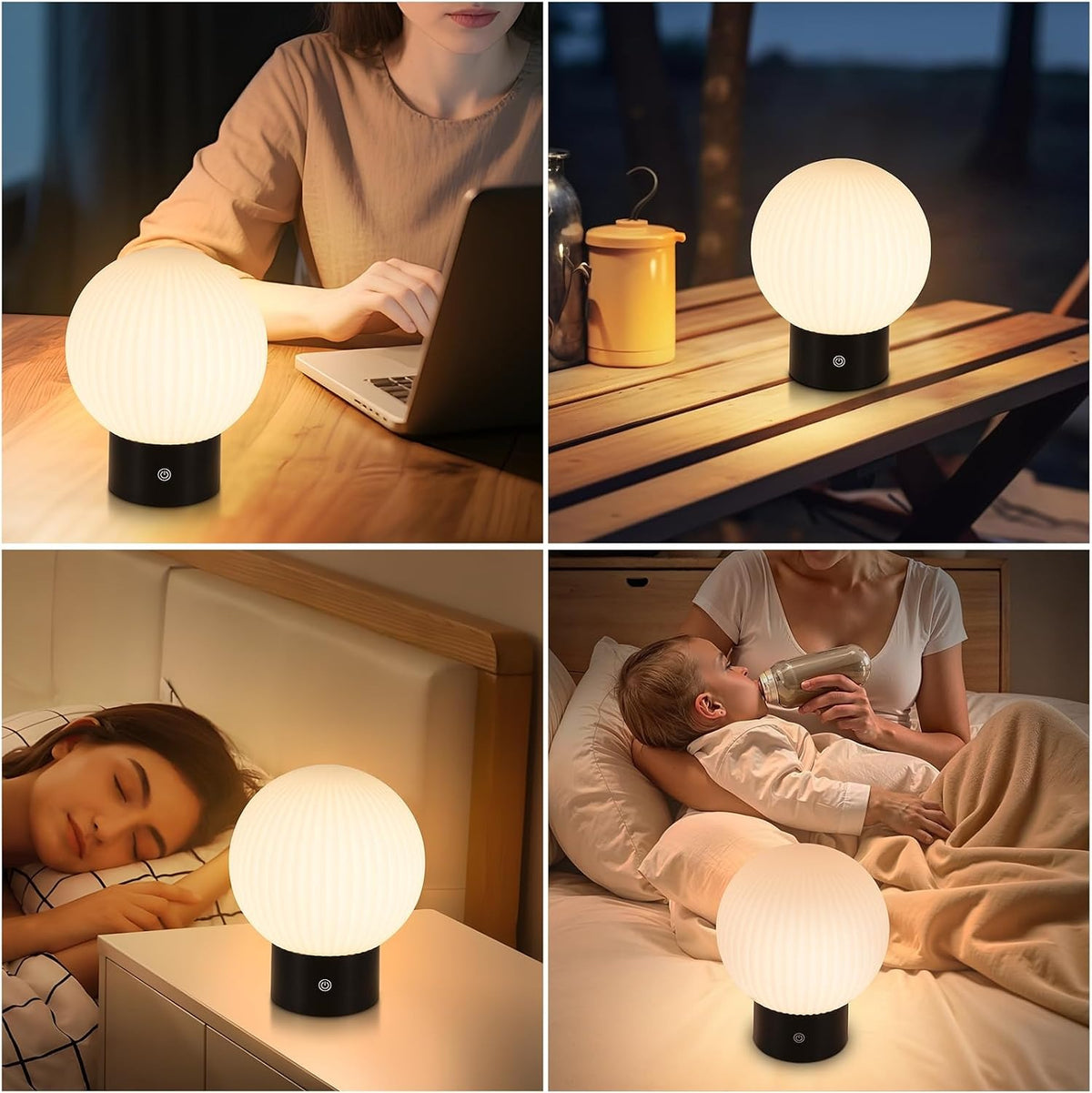 ZMH Tischlampe Kabellos Nachttischlampe LED Akku Tischleuchte Weiß Dimmbar
