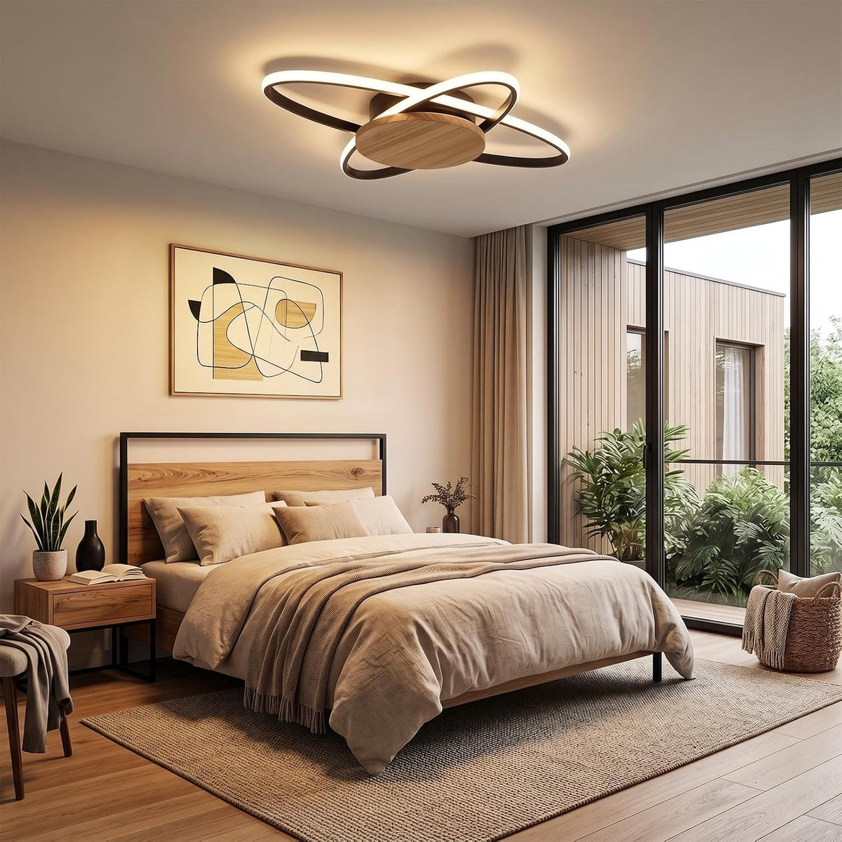 ZMH Deckenlampe LED Holz Deckenleuchte Wohnzimmer 37W Schwarz Küchenlampe