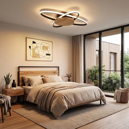 ZMH Deckenlampe LED Holz Deckenleuchte Wohnzimmer 37W Schwarz Küchenlampe