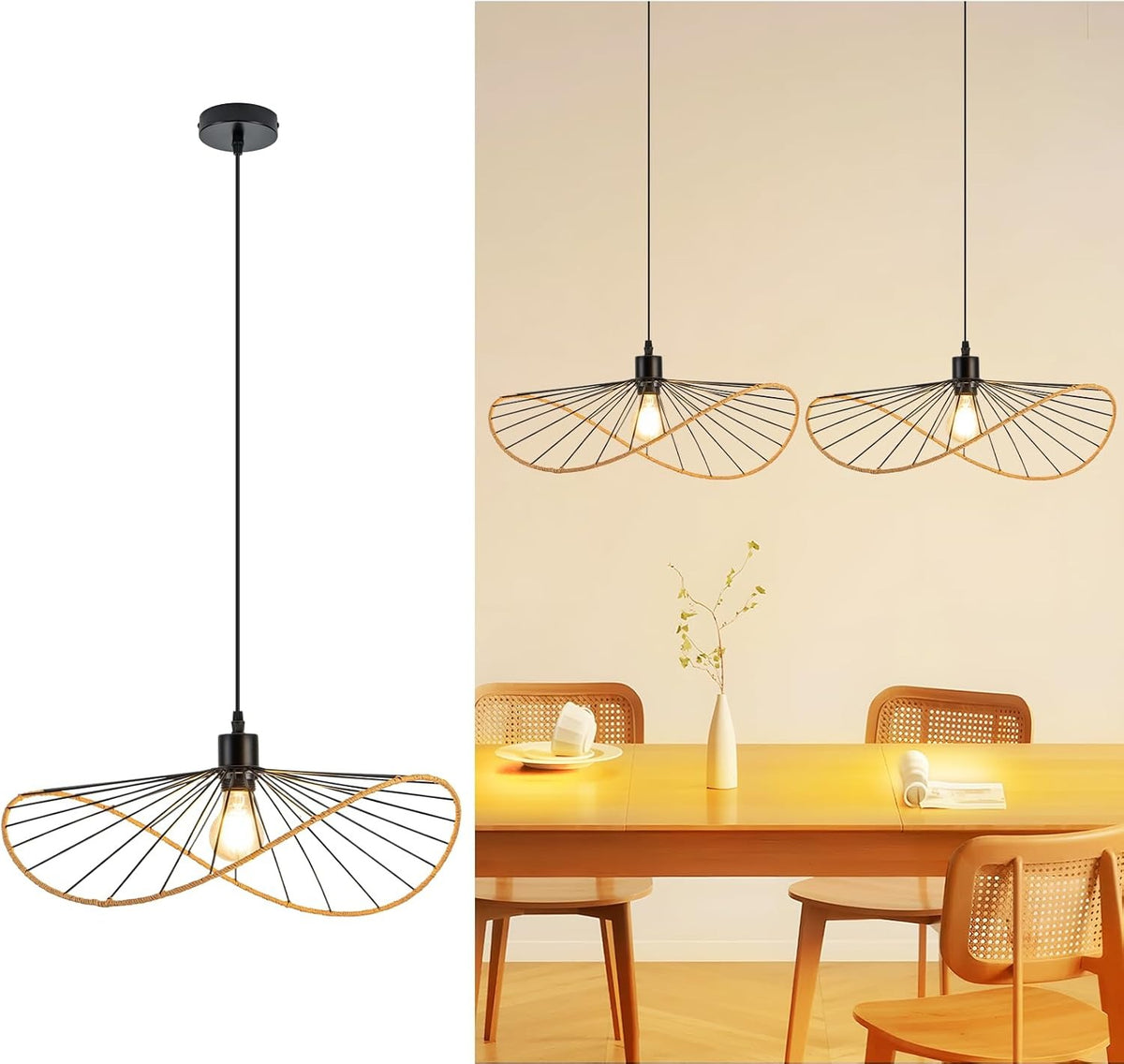ZMH Hängeleuchte Schwarz Pendelleuchte Esstisch 2er Wohnzimmerlampe