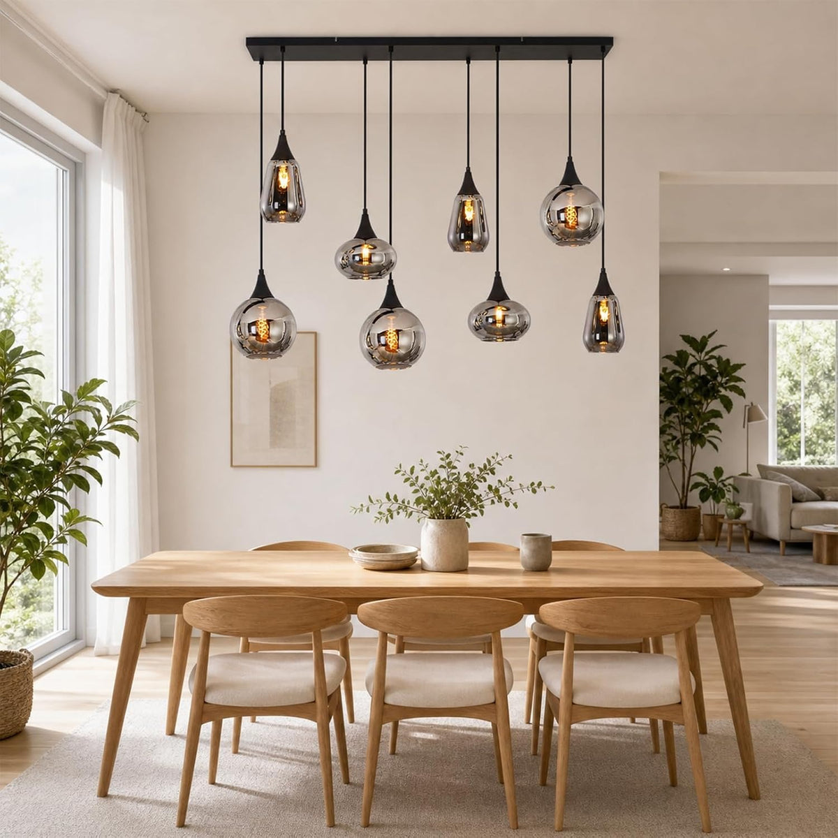 ZMH Pendelleuchte Glas Hängelampe E27 Wohnzimmer 8 Flammig Küchenlampe