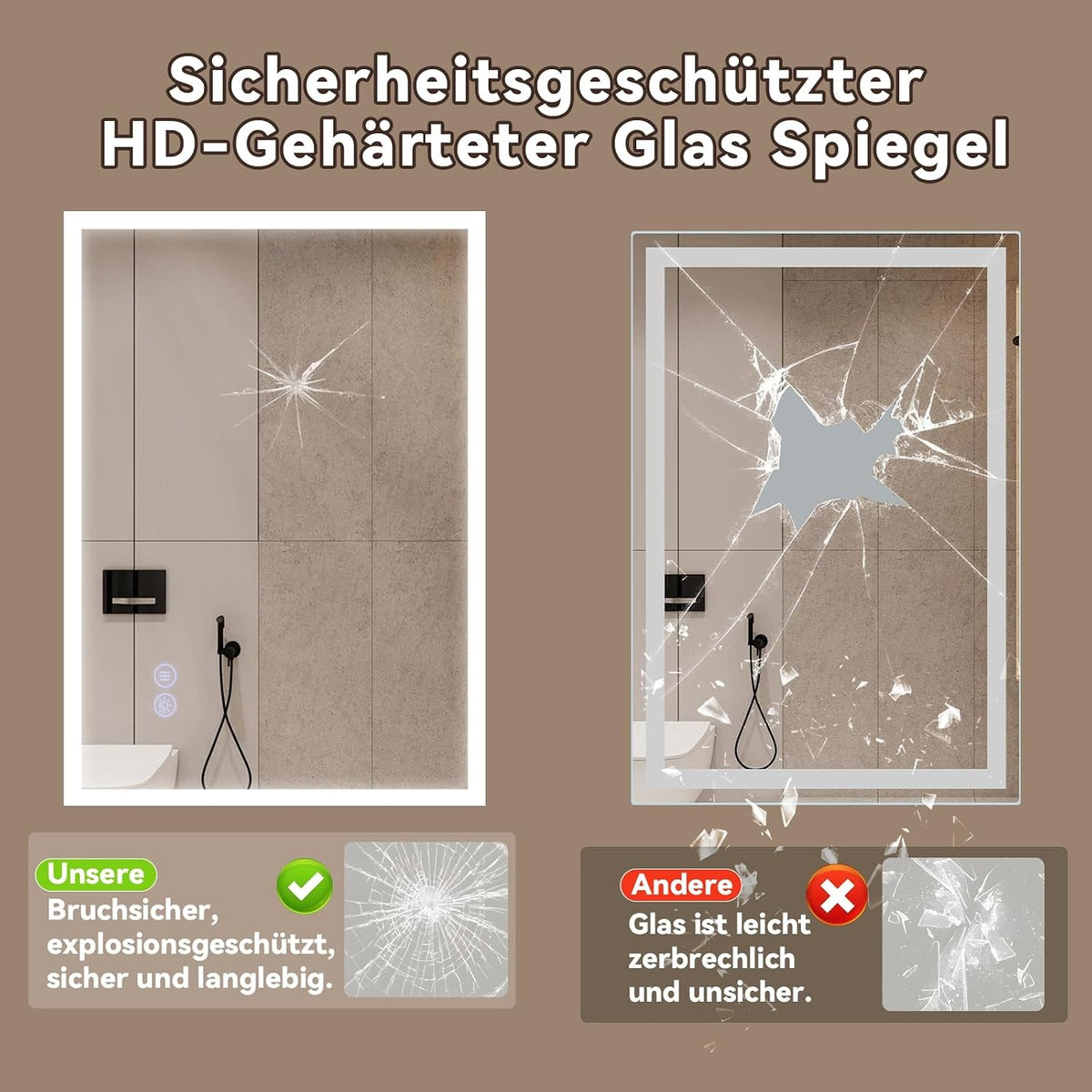 ZMH Badezimmerspiegel mit Beleuchtung,50x70cm Badspiegel mit Licht LED
