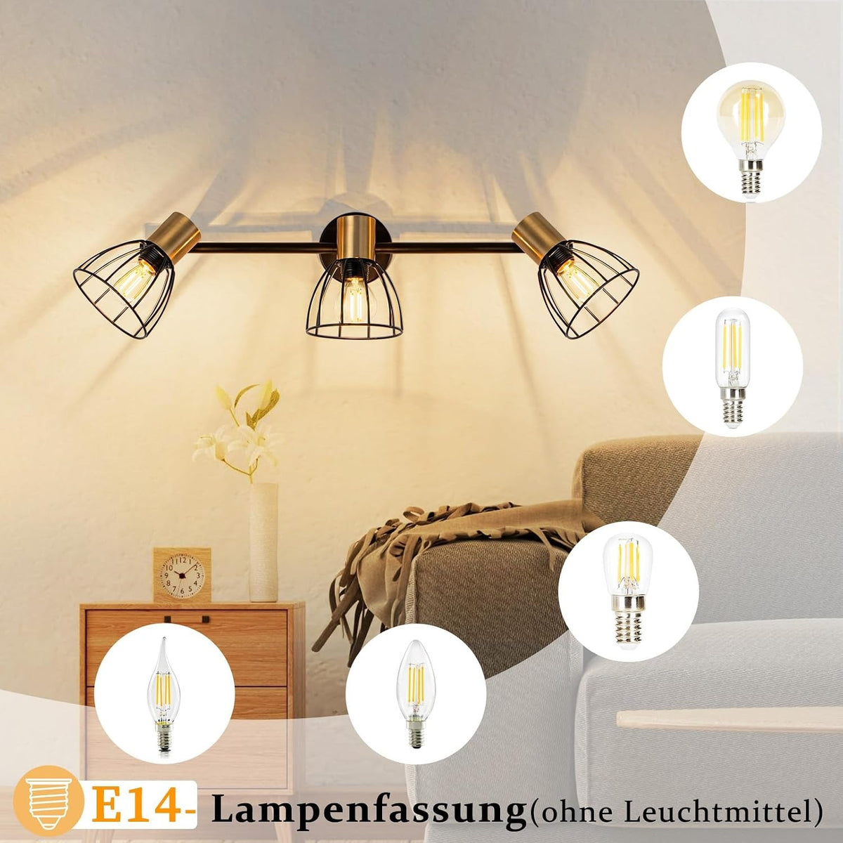 ZMH Wandleuchte Vintage Wandlampe Innen Schwarz Wandstrahler Flurlampe