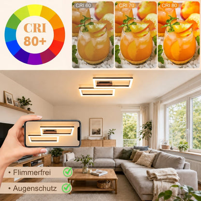 ZMH LED Deckenleuchte Schlafzimmer Deckenlampe 49CM Schwarz in Holzoptik