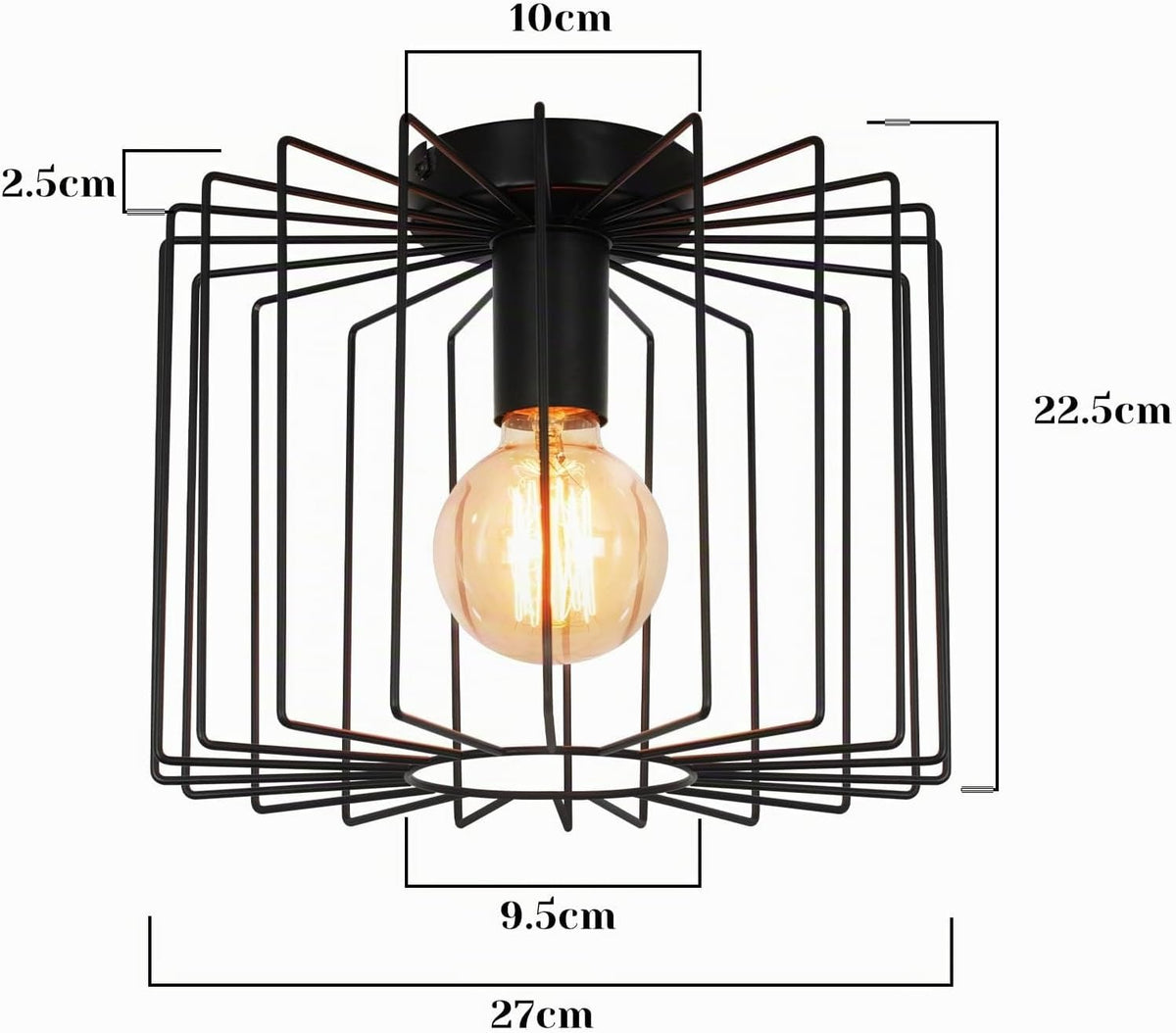 ZMH Deckenlampe Flur Deckenleuchte Vintage: Schwarz Metall Flurlampe Decke E27 Käfig Küchenlampe Retro Ø27CM Industrial Innen Deckenbeleuchtung für Küche Schlafzimmer Wohnzimmer Balkon Eingang