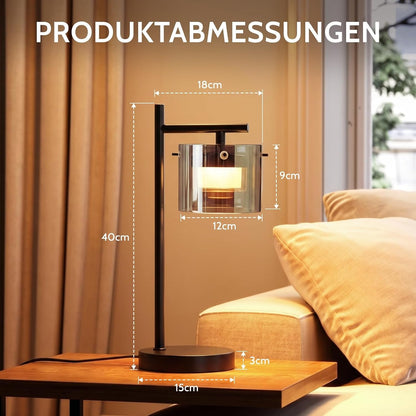 ZMH LED Tischlampe mit kabel: Schwarz Nachttischlampe aus Rauchglas und