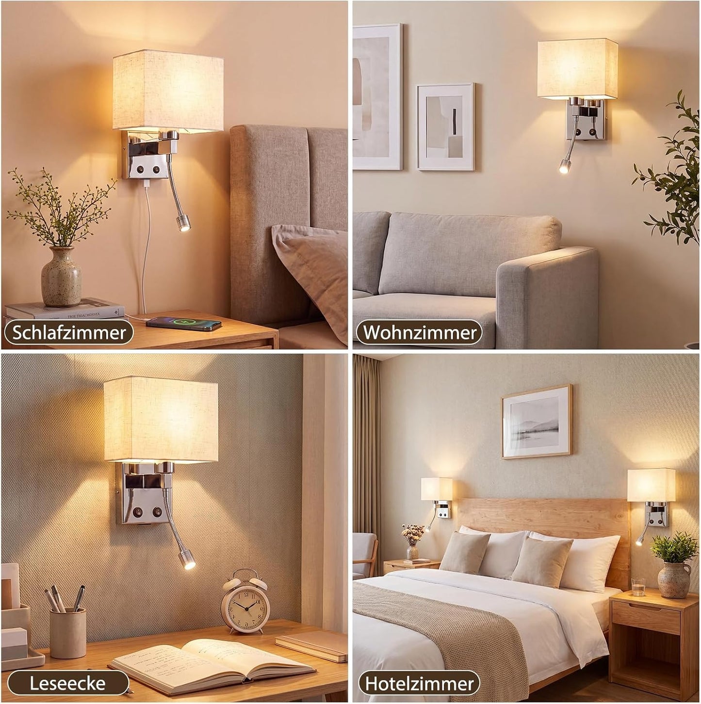 ZMH LED Wandleuchte Innen mit USB-Ladeanschluss und 2W Leselampe