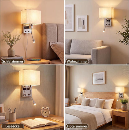 ZMH LED Wandleuchte Innen mit USB-Ladeanschluss und 2W Leselampe
