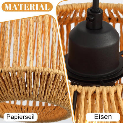 ZMH Pendelleuchte Boho Hängelampe Rattan Lampe Hängend Höhenverstellbar