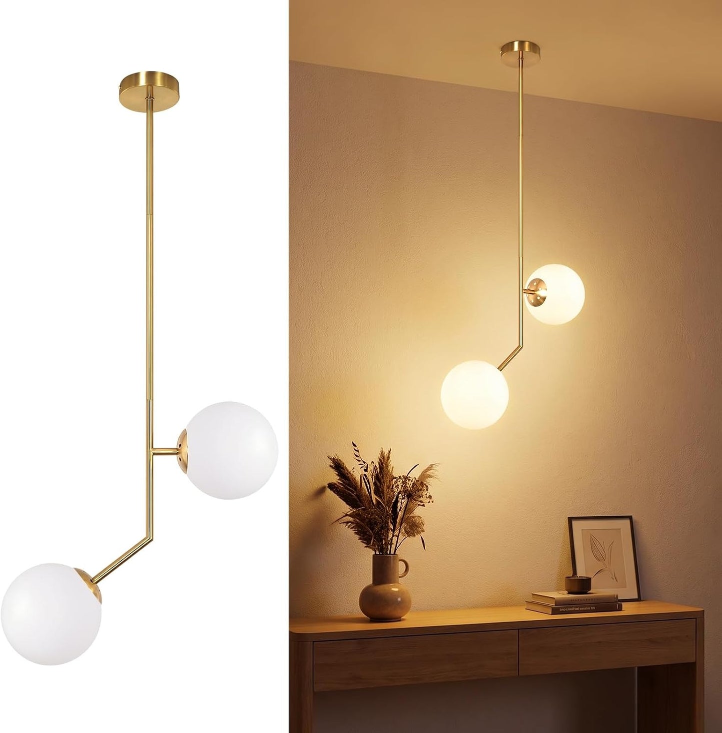 ZMH Gold Pendelleuchte Esstisch 1 Flammig Modern Hängelampe Schlafzimmer
