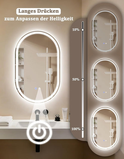 ZMH Oval Badspiegel Mit Beleuchtung,50x80 cm LED Bad Wand Spiegel Ovale