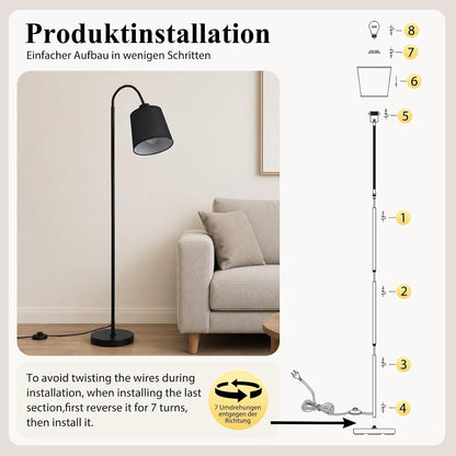 Stehlampe Wohnzimmer Bogenlampe 160 cm Stehleuchte 360° drehbarem