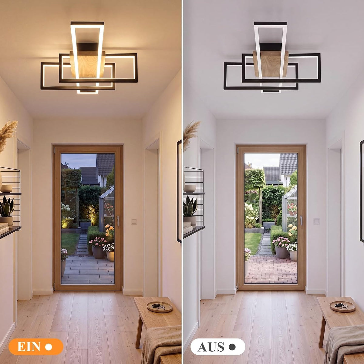 ZMH LED Deckenleuchte Wohnzimmer Holz Deckenlampe Schwarz Schlafzimmerlampe