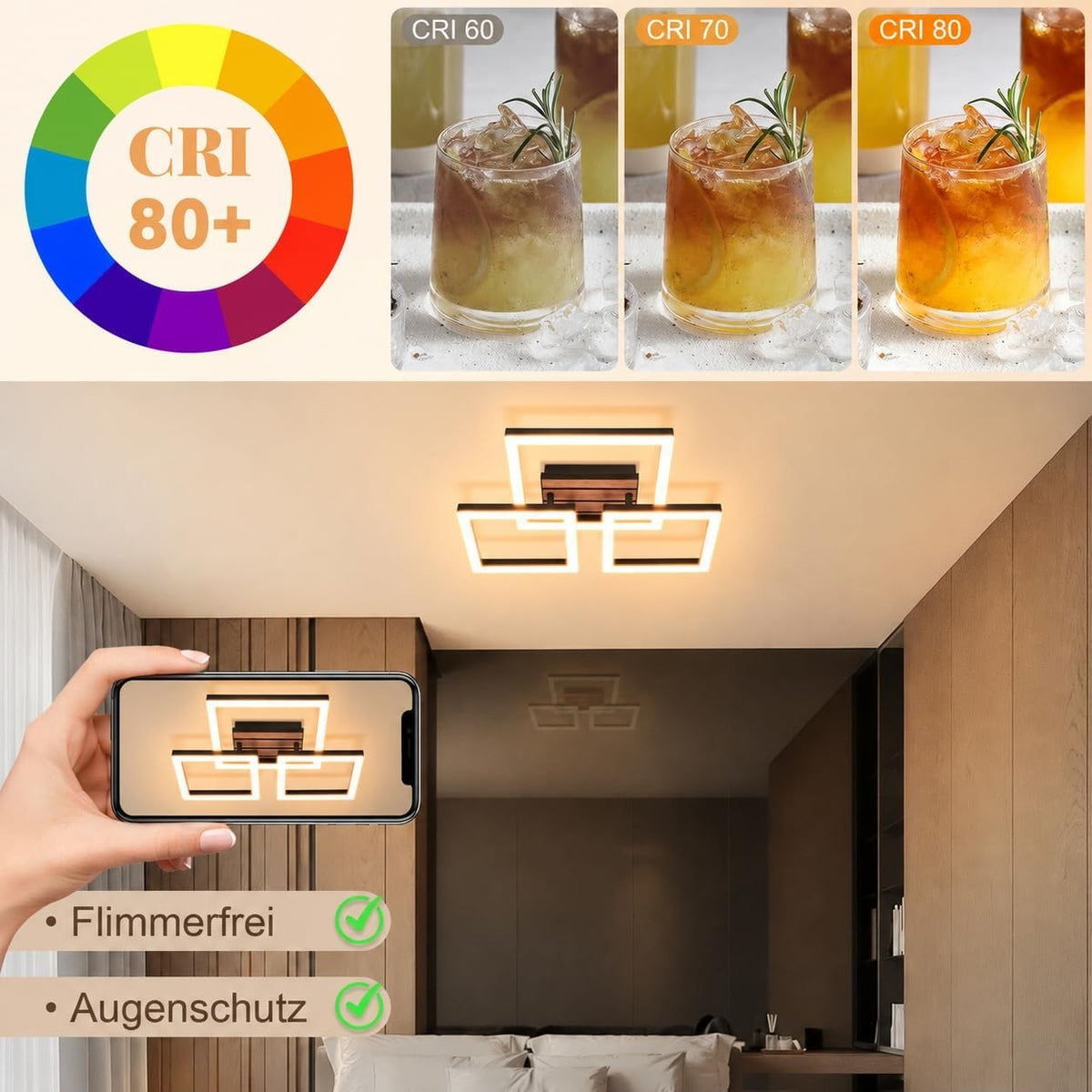 ZMH LED Deckenleuchte Schlafzimmer Deckenlampe 21W Schwarz Küchenlampe